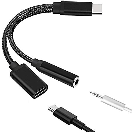 Lrporyvn Type C to 3.5mm Charge Audio Adapter 2 in 1 USB C Splitter Headphone AUX Audio Cable for Smartphone Splitter