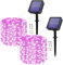 Augone Solar Powered Fairy Lights, 2 Pack 40Ft 120LED Solar String Lights Waterproof, Solar Garden Lights with 8 Modes for Indoor/Outdoor Trees Yard Gazebo Party Wedding Birthday Decorations(Pink)