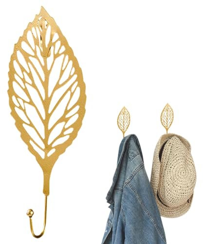 Fulenyi Crochet porte-serviette feuille, porte-manteau mural en forme de feuille - Cintre en tissu de fer et métal avec feuilles dorées pour chambre d'enfant, porte-clés, chapeau,