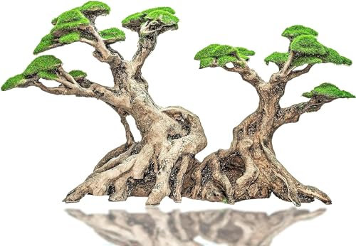Novelsite Fish Tank Decorations - Large Bonsai Trees with Faux Moss- Aquarium Rocks Aquascaping- Made of Sandstone 17 x 8.6 x 5 Enhance Aquatic Landscape with Realistic Natural Look