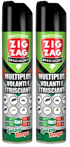 Zig Zag Insetticida Spray MULTINSETTO VOLANTI E STRISCIANTI, Spazio Tempo, Ad Azione Rapida Nello Spazio e Lunga Persistenza Nel Tempo. Formula Senz'Acqua, Non Bagna e Non Macchia 600ml (2 Spray)