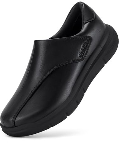 FitVille Extra Wide Diabetic Leather Shoes for Men Dress Shoes Casual Slip On Oxfords Loafers for Swollen Feet, Jet Black, 8.5, Wide