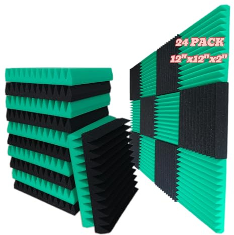 YJXVikra 24 Pack, 12 x 12 x 2 inches, Acoustic Panels, Wall Panels, Sound Panels, Used for soundproofing, Soundproof Foam Panels for Walls(12 Black+12 Green)