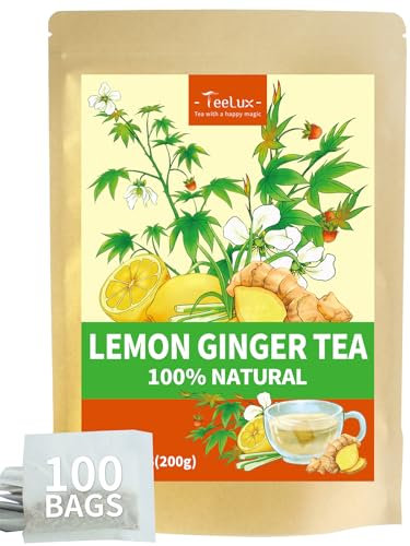 TeeLux Ingwer Zitrone Tee Beutel 100 Stück, Vegan, Erfrischend & Beruhigend, Koffeinfrei, Klassische Kräuterteemischung, Biologisch Abbaubare Teebeutel
