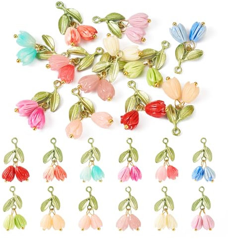 Beadthoven Blumen-Charms zum Basteln von Halsketten, Armbändern, Ohrringen, Schmuckherstellung, Harz
