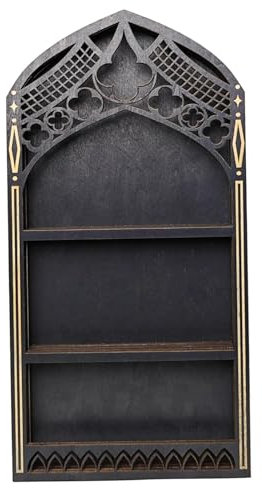Lamppdcor Scaffale in Scaffale in a forma di finestra nera gotico in legno 15.7x7.8 Display olio essenziale Scaffale di ciondolo per camera, soggiorno, regalo
