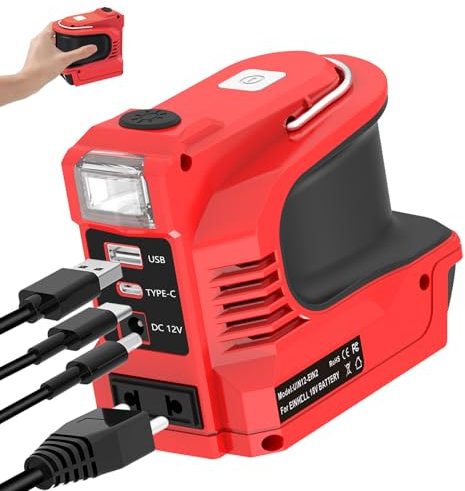 Inverter da 180 W per batteria Einhell 18 V Power X-Change, DC 18 V a AC 220 V, alimentazione a batteria, adattatore di ricarica con USB, presa di tipo C e AC e luce LED