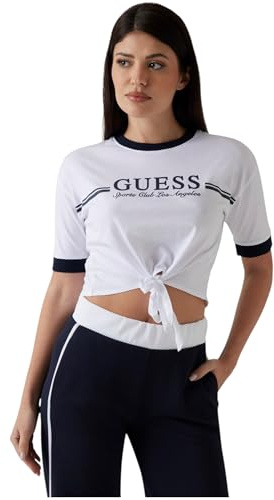 Guess Damen Eco Kurzarm Knot T-Shirt, Reines Weiß, X-Klein