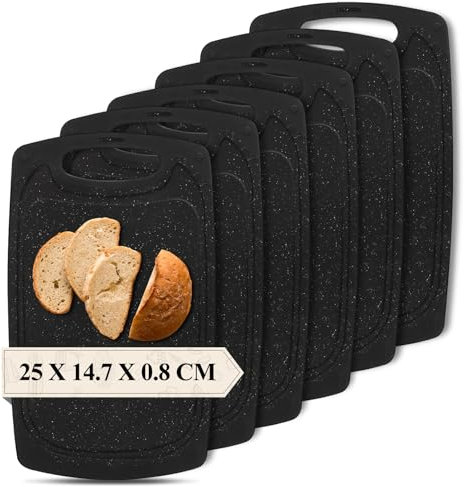 Vikcvcsc Schneidebrett Kunststoff Set 6, Frühstücksbrettchen 25x15 cm, Schneidebretter Spülmaschinenfest, Schneidebrett Klein mit Griffe und Saftrille, Brotbretter Rutschfest