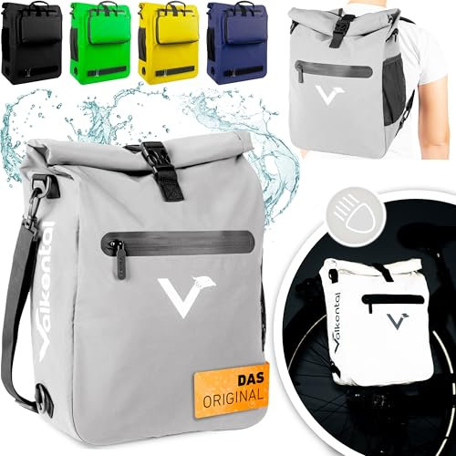 Valkental® 3in1 Fahrradtasche [Bis 25L] - Das Original - Geeignet als Gepäckträgertasche, Rucksack und Umhängetasche - 100% Wasserdicht & Reflektierend - Sichere Befestigung [Abschließbar] Laptopfach