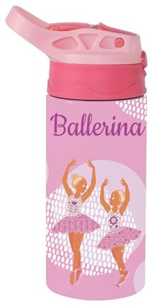 Docliick - Botella agua Acero Inoxidable niños. Térmica 350ml.Botella con dibujos originales exlusivos. Botella Niños colegio pajita. (10.Bailarinas)