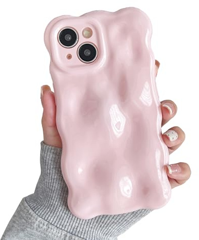 XIZYO Solid Color Wavy Bubble Case for iPhone 14, Tender Pink | Cute Curly Wave Frame, Aesthetic Curvy Design, Full Camera Protection, Soft TPU Silicone,Shockproof Anti-Yellow,Girly Style