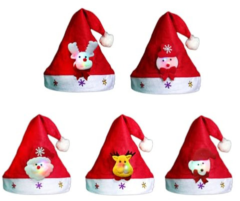 nuanzhiyuan Weihnachtsmütze mit LED-Licht, Cartoon-Motiv, für festliches Zuhause, Navidads, Neujahrsdekoration, Weihnachten