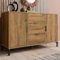 KOMHTOM Commode avec 2 Portes et 3 Tiroirs Meubles de Rangement Buffet avec étagère Réglable et Poignée Noire, Style Industriel (Chêne foncé-A)