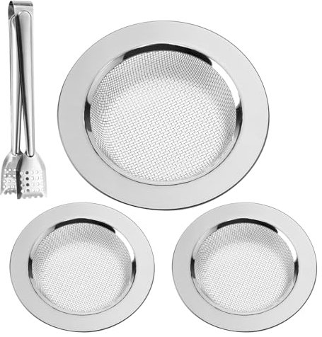 UOCAI 3 Stück 7,5/11 cm Edelstahl Abflusssieb Set und Lebensmittel-Clip, Maschensieb Abflusssieb Dusche Haarsieb Waschbecken Sieb Küche Sieb Abfluss Spüle für Badewanne Küche Räucherstövchen
