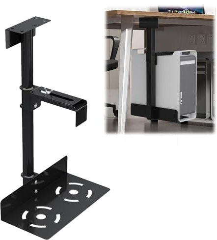 PC Halterung Unter Schreibtisch, Computer Aufhängung Halter für Untertisch, Höhe Verstellbar 50-530 mm, PC Wandhalterung für den meisten Hosts (Schwarz)