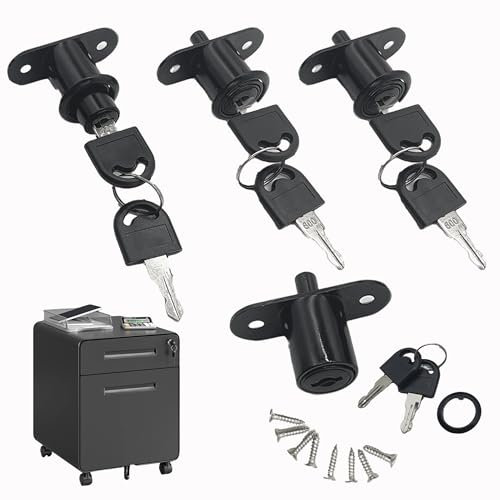 4 pièces serrure placard coulissante Serrure de meuble Noyau de serrure d'armoire Serrure de quincaillerie de meubles de placard à cylindre de pression Type ouvert Bureaux de direction (Noir-49*22mm)