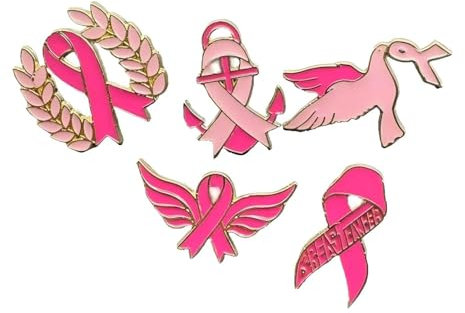 5 internationale AIDS-Brustkrebs-Anstecknadeln, rosa Schleife, AIDS Brustkrebs-Bewusstseins-Legierung, Anstecknadeln, 2.5cm(1), Metall, Kein Edelstein