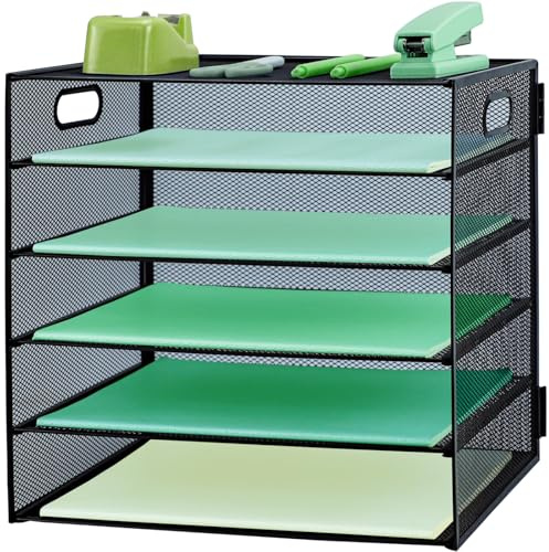 Papier-Briefablage mit Griff, 5 Etagen, Metallgitter, Schreibtisch-Organizer, A4-Papierablagen, Schreibtischablage, ordentlicher Zeitschriftenhalter für Zuhause, Büro, Schwarz