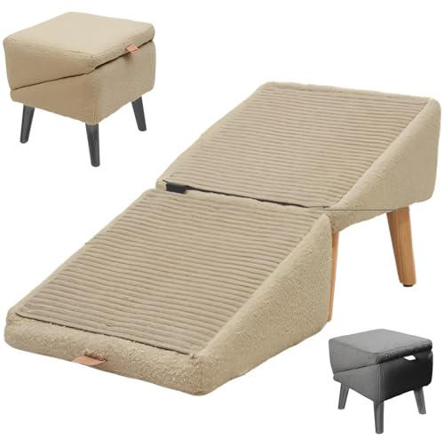 Haustierrampe, Faltbare Katzenrampe, Nicht-rutschige Hunderampe für kleine Hunde und Katzen, leichte und faltende Hundestufen für Hochbett und Sofa Pet Ramp (Khaki, M)
