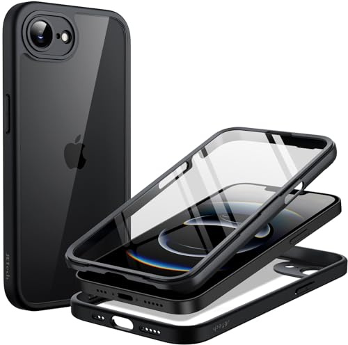 JETech Funda para iPhone 17e/16e, Protección 360°, Negro | Protector Pantalla Cristal Vidrio Templado Integrado Antiarañazos, Carcasa Cobertura Reforzada Integral 360°