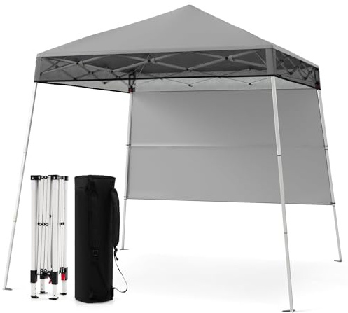 FANTASK Tenda da giardino, altezza regolabile con parete laterale e gancio da pavimento, impermeabile e protezione solare, 2 x 2 m, gazebo pieghevole con borsa per giardino e feste (grigio)