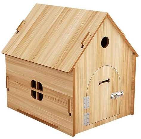 Casa de madera para mascotas para perros y gatos pequeños y medianos, villa interior con cerradura de puerta