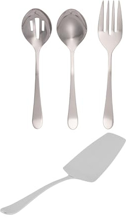 Salter Dalton 4pc Serving Set – Slotted Spoon, Solid Spoon, Serving Fork & Cake Server, 18/10 Stainless Steel, Dishwasher Safe, Mirror Polished, Ideal for Salad, Cake, Buffet, Weddings & Parties