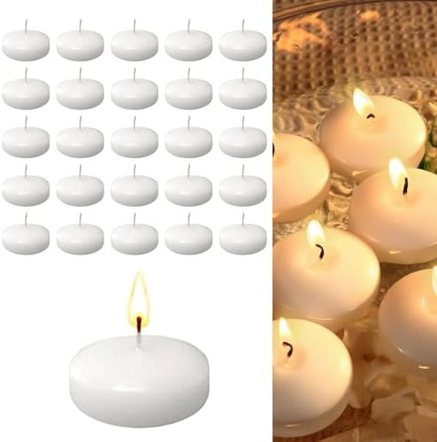 Floating Candles,20 Pcs 3.7 cm Swimming Candles Large Made of Paraffin Long Burning Time up to 1.5 Hours Smoke-Free & Odorless for Wedding Romantic Decoration Table Decoration Floating Candles