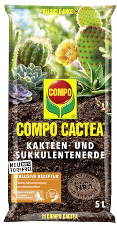 Compo CACTEA® Kakteen- und Sukkulentenerde torffrei, 5 L – Spezialerde für Kakteen & Sukkulenten – lockere Struktur für gesunde Wurzeln – optimale Wasserführung – hochwertige Pflanzerde