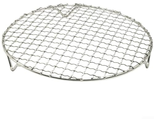 ToolsEvery Round Stainless Steel BBQ Grill Rack for Air Fryer and Outdoor Grilling, 22.5 cm or 25 cm Diameter, Multi-Functional with Sturdy Legs, Heat-Stable, Non-Tip Design for Even Cooking(25cm)