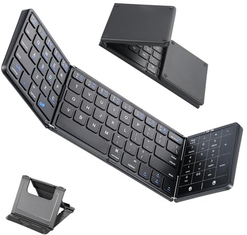 Jaxiyun Tastiera Pieghevole con touchpad, Mini Tastiera Wireless Bluetooth Silenziosa con tastierino numerico, Tastiera Portatile Ricaricabile per Android, Windows e iOS telefoni, QWERTY
