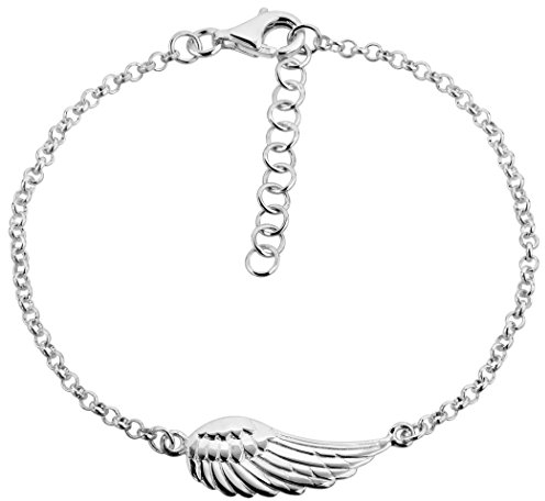 Nenalina Damen Armband Silberarmband 2mm Engelflügel, 925 Sterling Silber, Damen-Schmuck Armkettchen Armbändchen mit Anhänger, Länge 18 cm + 3 cm Verlängerung 331091-000