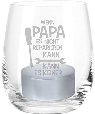 Windlicht mit Gravur Wenn Papa es Nicht reparieren kann, kann es keiner! - Kerzenhalter süße Geschenkidee Geburtstagsgeschenk