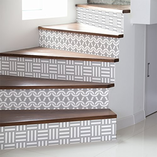 Selbstklebende Aufkleber Treppe Fliesen | Aufkleber Setzstufe Zementfliesen - Aufkleber Setzstufe Fliesen | Treppe Zementfliesen selbstklebend - Azulejos - 15 x 105 cm - 6 Streifen