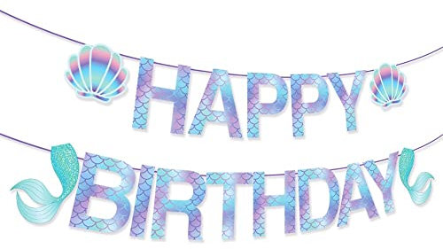 Sparkle Mermaid Birthday Banner,Mermaid Banner,Mermaid Party Supplies,Little Mermaid Birthday Decoration for Girls,Boys,Kids,Home,Classroom,Baby Showers,1st Birthday