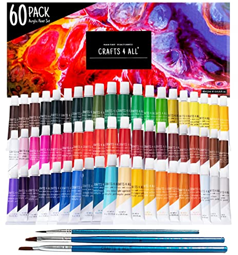 Crafts 4 ALL Acrylic Paint Set - 60 Paints for Canvas, Wood, Ceramic & Fabric – Non-Toxic, Vibrant Pigments for Beginners, Students and Professional Artists - Art Supplies