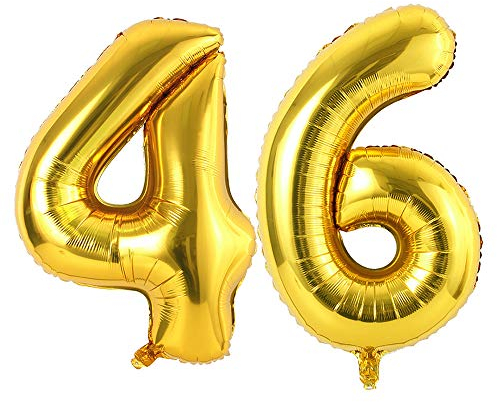 Ponmoo 34 pulgadas Globo número 46/64 oro 0 1 2 3 4 5 6 7 8 9 10 20 30 40 50 60 70 80 90 100 globo de edad inflable cumpleaños, globos número cumpleaños números 64/46 oro