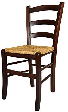 t m c s Tommychairs - Stuhl Venezia für Küche und Esszimmer, Robuste Struktur aus lackiertem Buchenholz im Farbton Dunkles Nussbraun und Sitzfläche aus Stroh