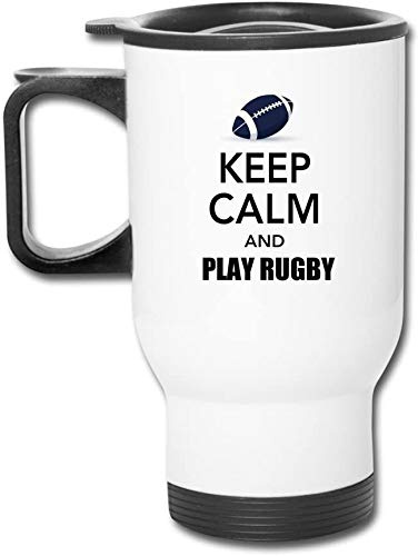 Keep Calm Play Rugby White Insulated Travel Tea/Coffee Mug.