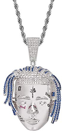 Huachaoxiang Xxxtentacion Ice Out Chain,18 Karat Gold Unisex-Halskette Mit Anhänger, Strass, Zirkonia, Kette Für Herren Damen,Silber