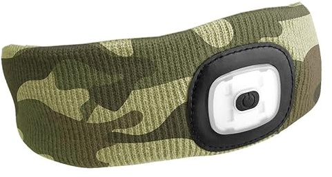 Stirnband mit Stirnlampe 180 lm, wiederaufladbar, USB, Einheitsgröße, Baumwolle/PE, Tarnfarben