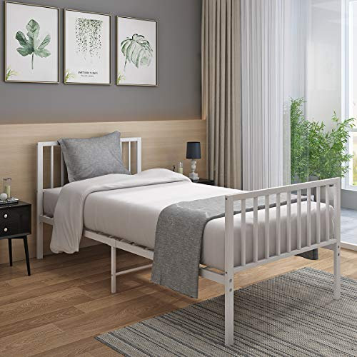 Panana Industrial Strong Small Double 4ft Metal Bed Frame With Spring Mattress Option (White)