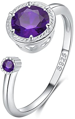 Qings Amethyst Offene Ringe für Damen, Verstellbarer Geburtsstein Ring Februar