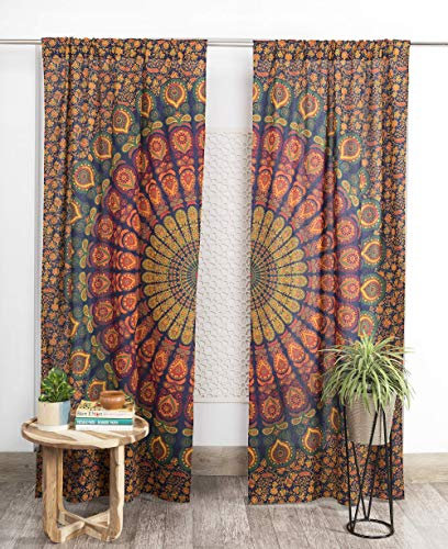 Popular Handicrafts Indischer Hippie-Vorhang, Bohemian, Pfau, Mehrfarbig, Mandala