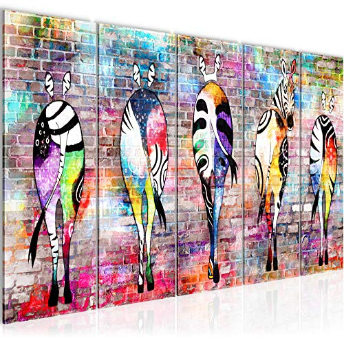 Runa Art Wandbild XXL Zebra Wohnzimmer Schlafzimmer 200 x 80 cm Bunt 5 Teilig - Made in Germany - 034055a