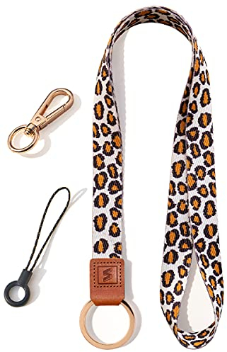 SENLLY Umhängeband Schlüsselband Neck Lanyard strip mit und echtem Leder, für Schlüssel, ID Badge Card Holder, Ausweishülle, Mobile Handys Telefon