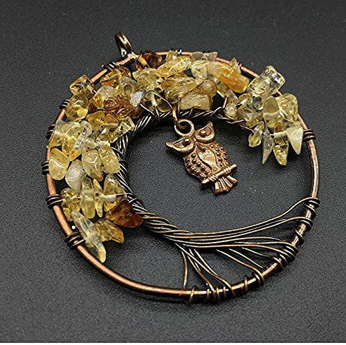 Collier en pierre bricolage avec breloque hibou forme de puce différente arbre de vie-citrine
