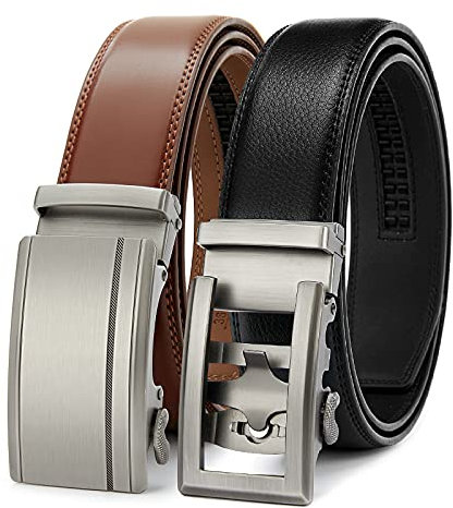 PlusZis 28-60 Herren Ledergürtel mit Ratsche, groß und schlank mit automatischer Schnalle