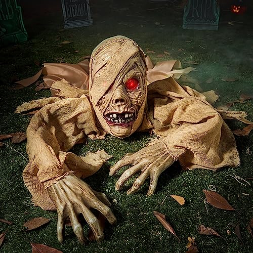 Décoration de Brise-Terre Zombie pour Halloween, Brise-Terre Zombie avec Yeux Lumineux et Son Effrayant (Activation par Le Son) pour la décoration d'extérieur d'halloween, la pelouse, la Cour, l
